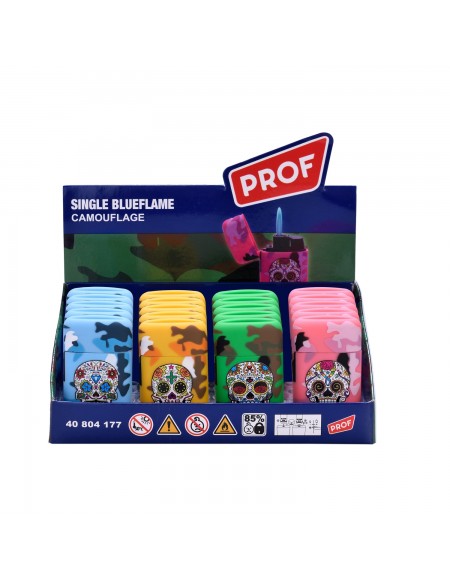 Accendino Antivento Logo Teschio Fiamma blu 4...