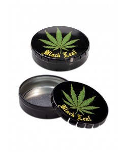 Scatolina Metallica Black Leaf con Chiusura Clic Clac - Foglia di Canapa