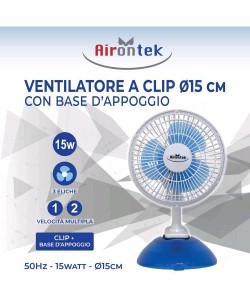 Airontek - Clip Fan - Con Base di Appoggio - 15W 2
