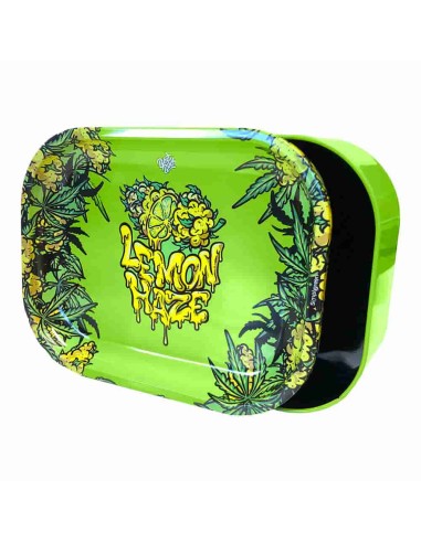 Box in Metallo Portaoggetti con Vassoio Lemon Haze 18x14x5cm pratico per rollare e contenere smoking kit