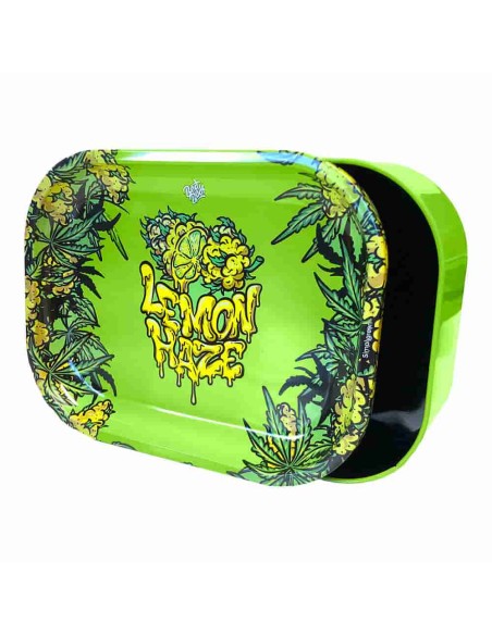 Box in Metallo Portaoggetti con Vassoio Lemon Haze 18x14x5cm pratico per rollare e contenere smoking kit
