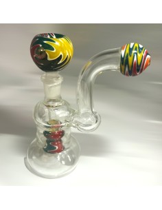 Bong artigianale in vetro rosso giallo e verde. 2