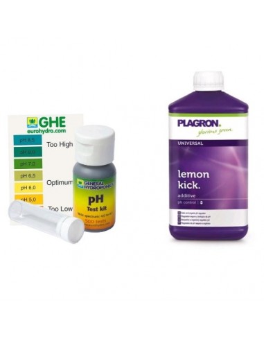 KIT CONTROLLO E CORREZZIONE DEL PH - GHE PH TEST + PLAGRON LEMON KICK 500ML