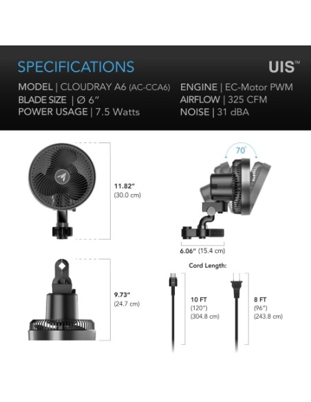 AC INFINITY Cloudray A6 150 MM Rotazione Manuale