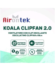 Airontek Koala Fan 2.0 Ventilatore a Clip Oscillante 20W (/) 18CM 2