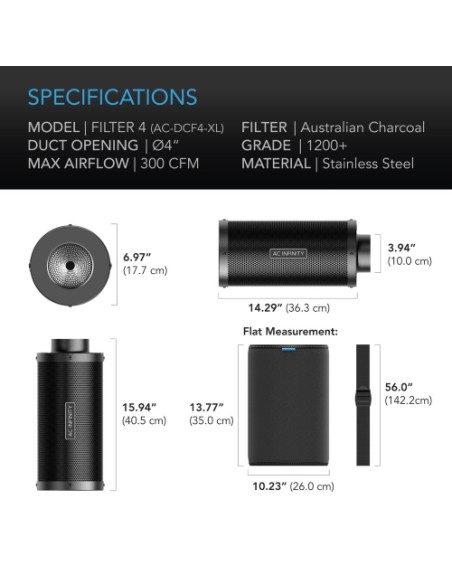 AC Infinity Filtro al Carbone Australiano XL 4"100MM