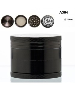 Amsterdam 420 Grinder Nero con Foglia - 4 Parti - Ø50mm