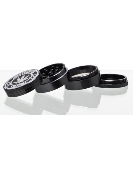Amsterdam 420 Grinder Nero con Foglia - 4 Parti - Ø50mm