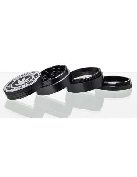 Amsterdam 420 Grinder Nero con Foglia - 4 Parti - Ø50mm
